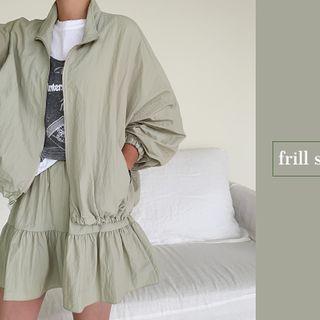 Band-waist Ruffled Miniskirt Khaki - One Size