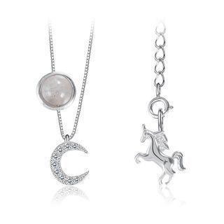 925 Sterling Silver Fashion Moon Unicorn Necklace With Austrian Element Crystal Silver - One Size