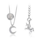 925 Sterling Silver Fashion Moon Unicorn Necklace With Austrian Element Crystal Silver - One Size