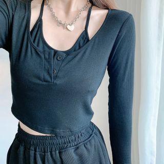 Long Sleeve Plain Mock Two Piece Top