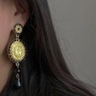 Metal Disc Drop Earring 1 Pair - Gold & Black - One Size