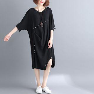 Studded V-neck Short-sleeve T-shirt Dress