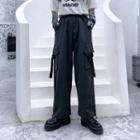 Buckled Strap Wide-leg Cargo Pants
