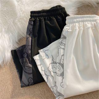Elastic-waist Bear Print Sport Shorts