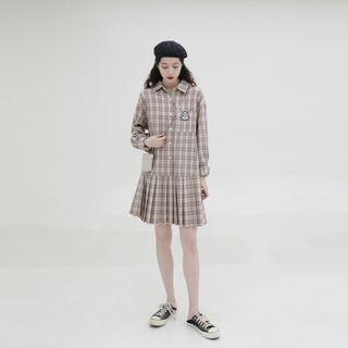 Plaid Accordion Pleat Shirtdress