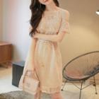 Cold-shoulder Ruffle-trim Midi Lace Dress