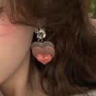 Heart Drop Earring 1 Pair - Love Heart - Silver Pin - Pink - One Size
