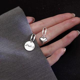 Asymmetrical Disc Heart Drop Earring 1 Pair - Asymmetric - Silver - One Size