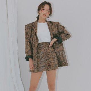 Snake Print Button Blazer / Mini Sheath Skirt