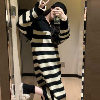 V-neck Striped Sweater/ Sweater Dress
