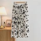 Floral Midi A-line Skirt Black Flowers - White - One Size