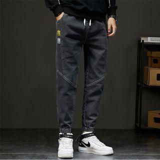 High-waist Drawstring Applique Jeans