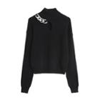 Turtle Neck Cut Out Sweater With Mental Chain
