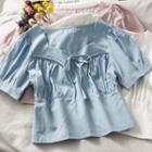 Ribbon-accent Slim-fit Plain Blouse