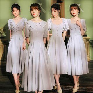 Short-sleeve Plain Midi A-line Dress (various Designs)