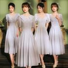 Short-sleeve Plain Midi A-line Dress (various Designs)