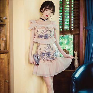 Sequined Cold Shoulder A-line Dress