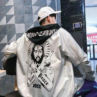 Faux Leather Print Zip Hooded Jacket