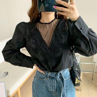 Mesh-panel Lace-trim Blouse
