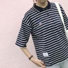 Embroidered Stripe Short-sleeve Polo Shirt