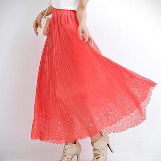 Perforated Pleated Maxi Skirt