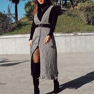 Plaid Print V-neck Overall Dress