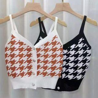 Spaghetti Strap Houndstooth Crop Top