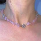 Heart Rhinestone Faux Crystal Choker Pink - One Size