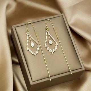 Rhinestone Dangle Earring E3639 - 1 Pair - Gold - One Size