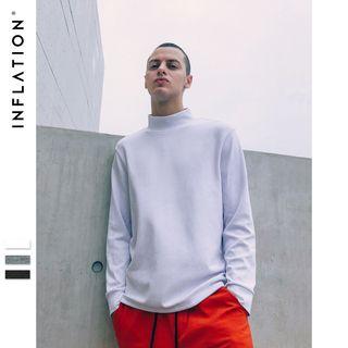 Lettering-back Stand-collar Long-sleeved T-shirt