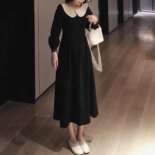 Bell-sleeve Peter Pan Collar A-line Midi Dress