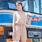 Sleeveless Drawstring Slit-side Playsuit
