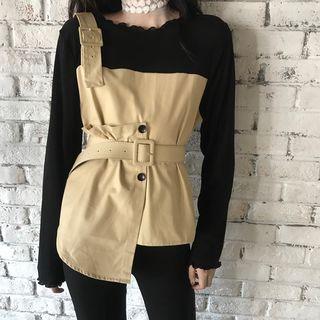Long-sleeve Color Block T-shirt / Cropped Boot Cut Pants