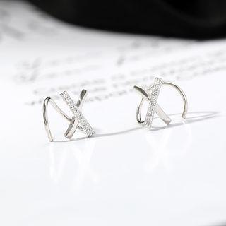 Rhinestone Earring 1 Pair - Cross - Silver - One Size