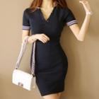 Polo Short-sleeve Striped Knit Slim-fit Dress