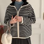 Plus Size Collared Stripe Zip-up Jacket