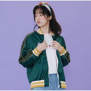 Reversible Embroidered Zip Bomber Jacket As Shown In Figure - One Size