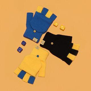 Color Panel Fingerless Knit Gloves