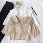 Eyelet Lace Panel V-neck Short-sleeve Blouse