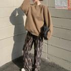 Plain Sweatshirt / Print Wide Leg Pants