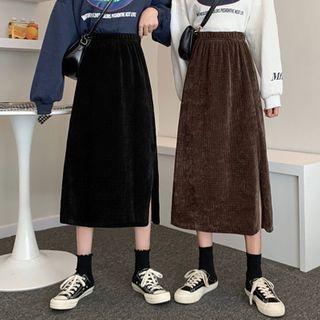 Corduroy Slit Midi A-line Skirt