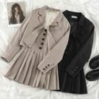 Plain Blazer / Pleated Sleeveless Dress / Lace Long-sleeve Blouse