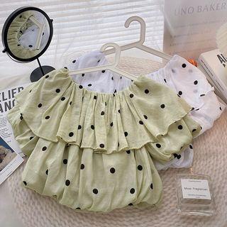 Puff-sleeve Round Neck Polka Dot Top