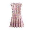 Sleeveless Floral Print Ruffled Mini A-line Dress