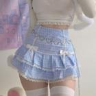 Lace Trim Layered Plaid Mini A-line Skirt