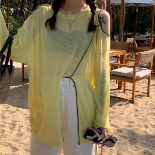Long-sleeve Contrast Trim Cutout T-shirt