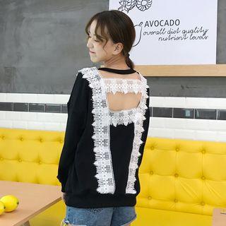 Lace Trim Open Back Pullover