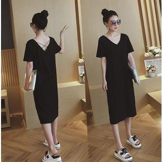 Elbow-sleeve Crossback T-shirt Dress