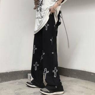 High-waist Cross Print Pants