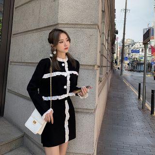 Ruffle Trim Cardigan / Mini A-line Skirt / Set